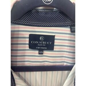 CON.STRUCT Button Down Shirt Pink Blue Striped Slim Fit 4 Way Stretch XXL Mens